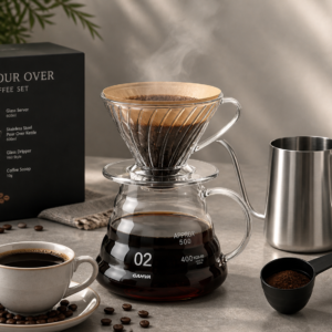 طقم تحضير V60 مع سيرفر ودريبر وكيتل ستانلس